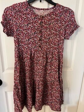 Girls Button-Front Floral Dress - Pink Multi